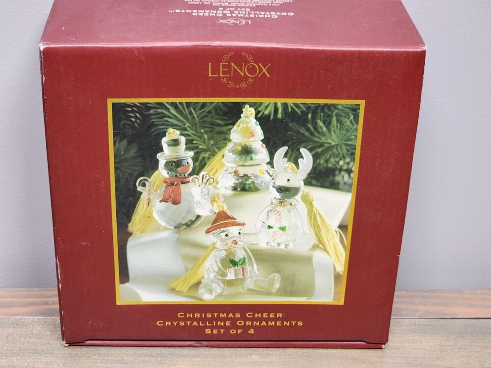 Lenox Christmas Cheer Crystalline Ornaments Set Snowman/Reindeer/Tree/Santa